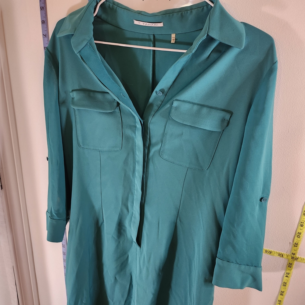 T Tahari Teal Long Sleeve Dress